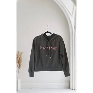 BEBE Charcoal Sequin Hoodie Pockets Size Large